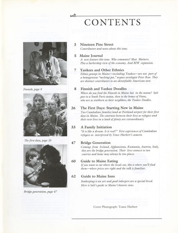 November 1989 Salt Magazine, Table of Contents
