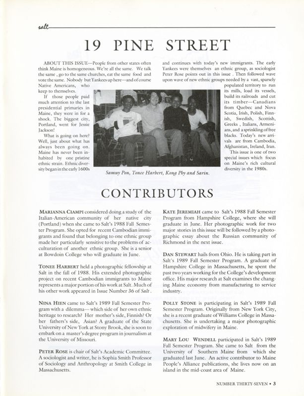 November 1989 Salt Magazine, Contributors