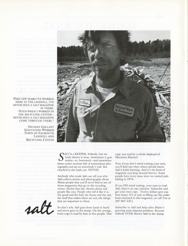 November 1989 Salt Magazine, Salt Advertisement (Subscribe)