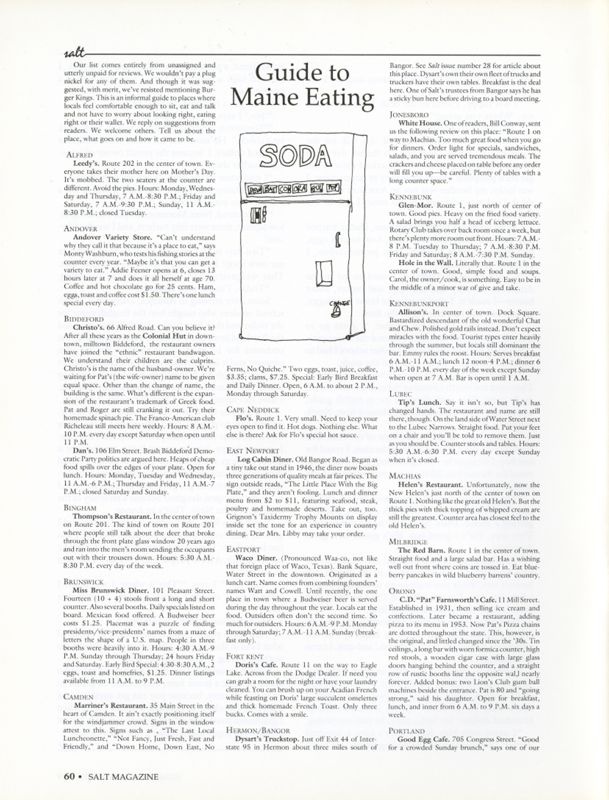 November 1989 Salt Magazine, Eating in Maine