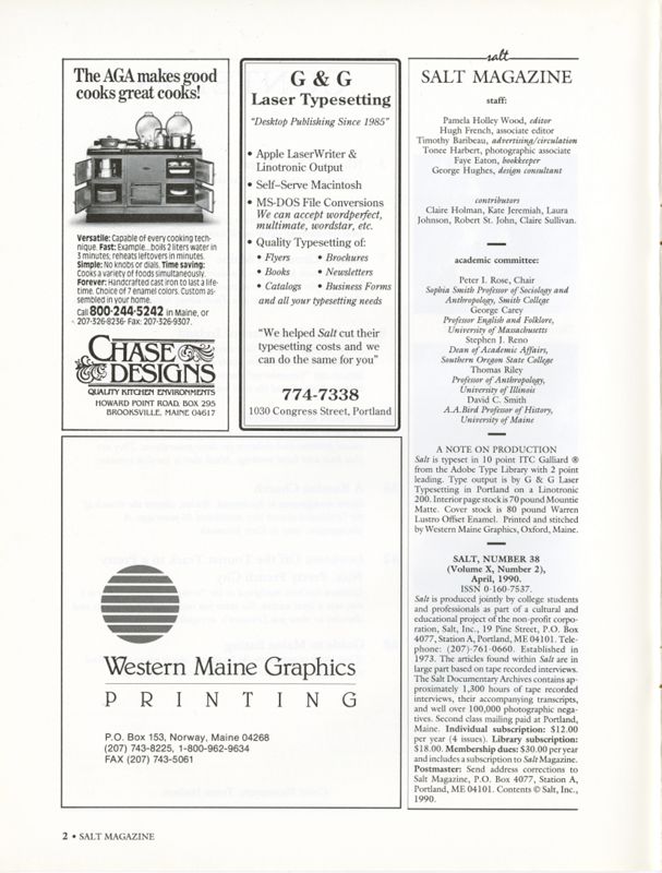 April 1990 Salt Magazine, Masthead