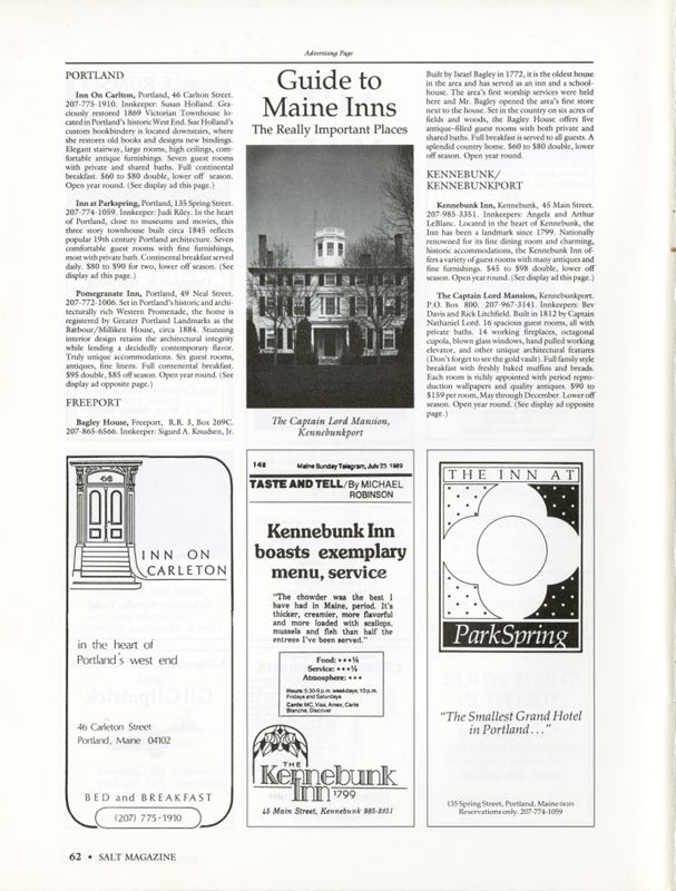 April 1990 Salt Magazine, Guide to Maine Inns