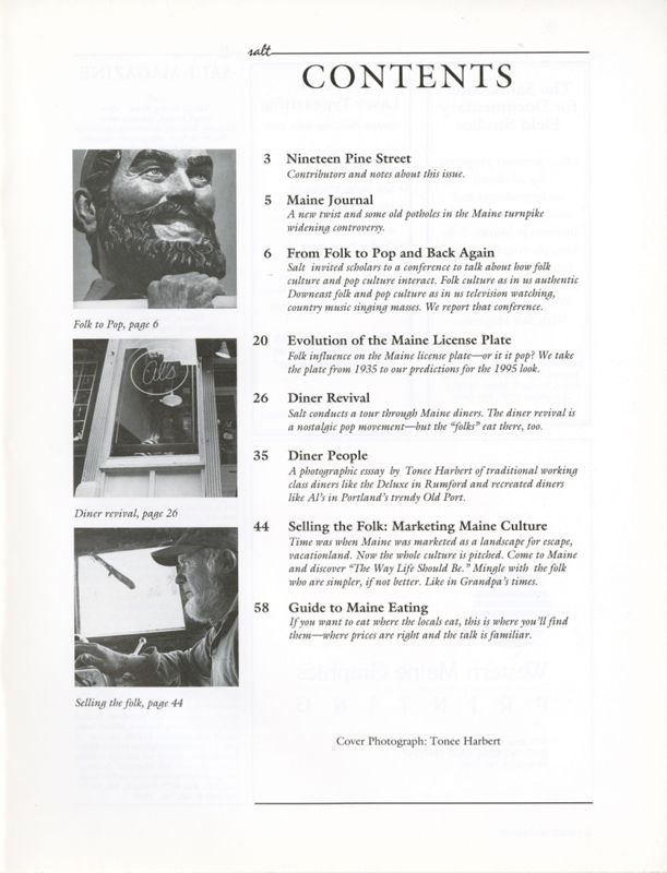 July 1990 Salt Magazine, Table of Contents