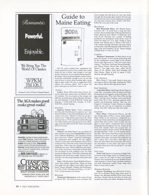 July 1990 Salt Magazine, Eating in Maine