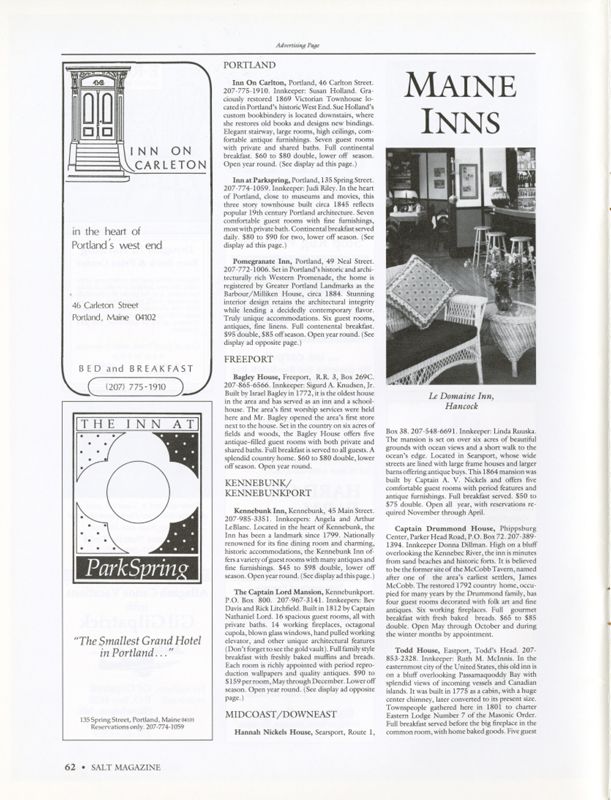 July 1990 Salt Magazine, Guide to Maine Inns