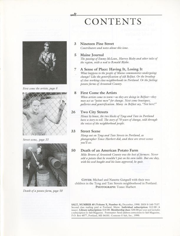 December 1990 Salt Magazine, Table of Contents