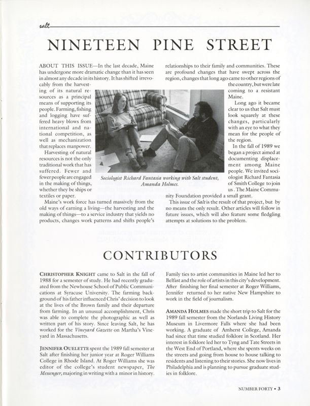 December 1990 Salt Magazine, Contributors