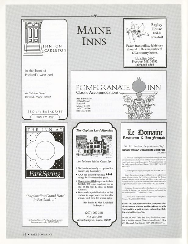 December 1990 Salt Magazine, Guide to Maine Inns