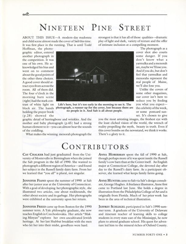 November 1991 Salt Magazine, Contributors