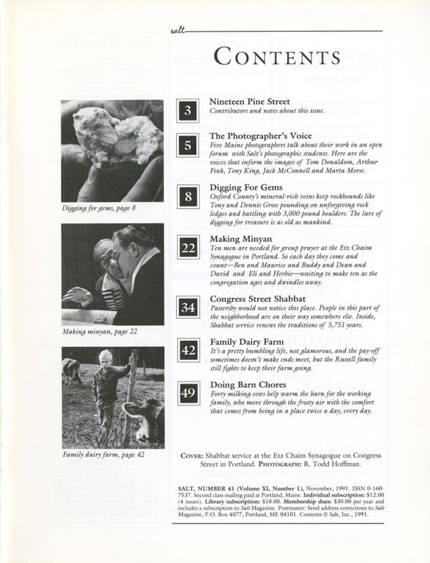 November 1991 Salt Magazine, Table of Contents
