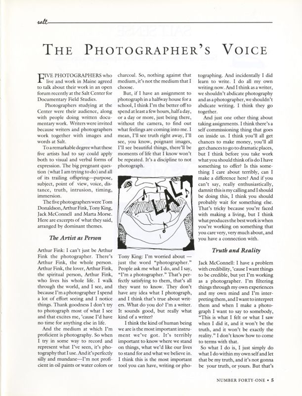 November 1991 Salt Magazine, The Photographer's Voice