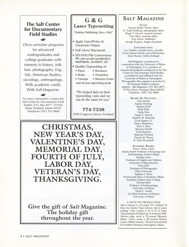 November 1991 Salt Magazine, Masthead