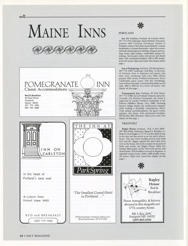 November 1991 Salt Magazine, Guide to Maine Inns