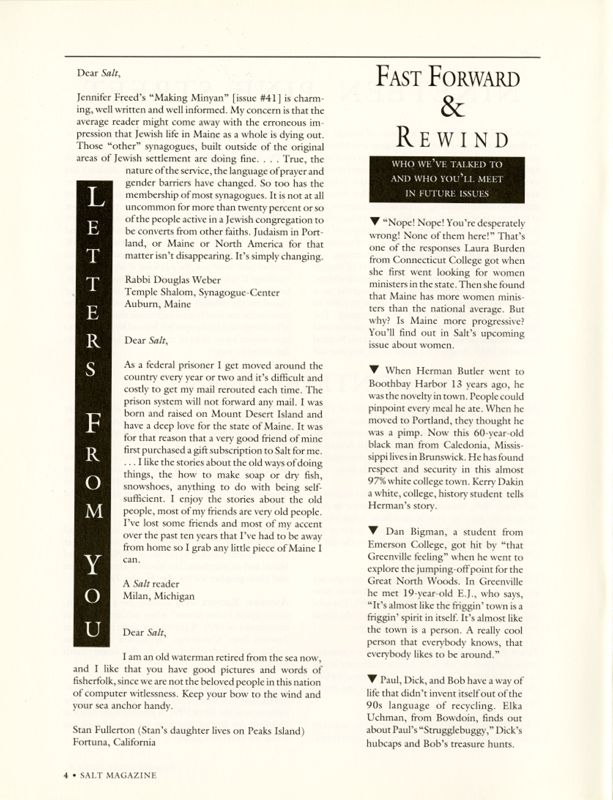 September 1992 Salt Magazine, Letters