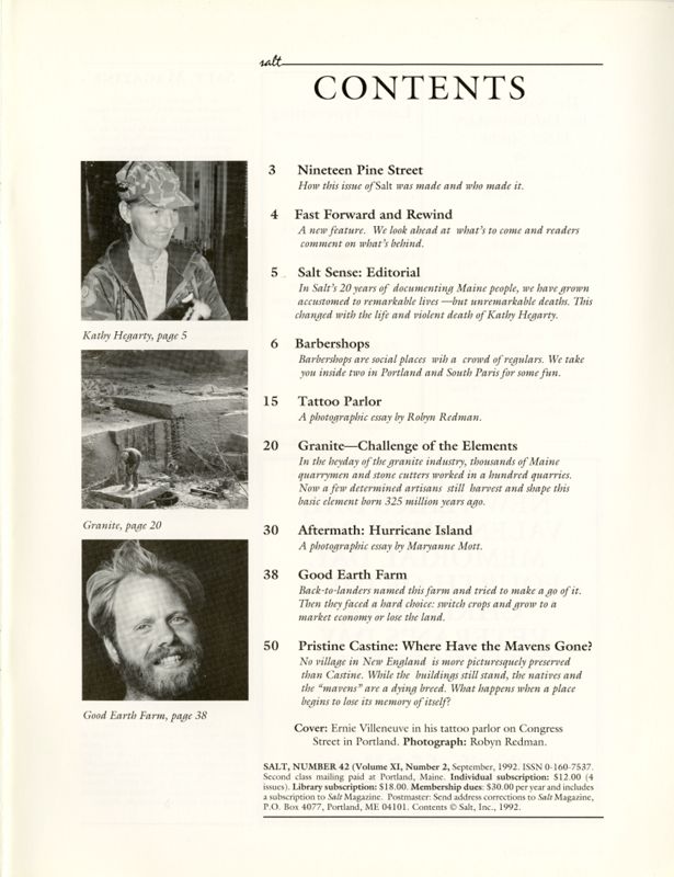 September 1992 Salt Magazine, Table of Contents