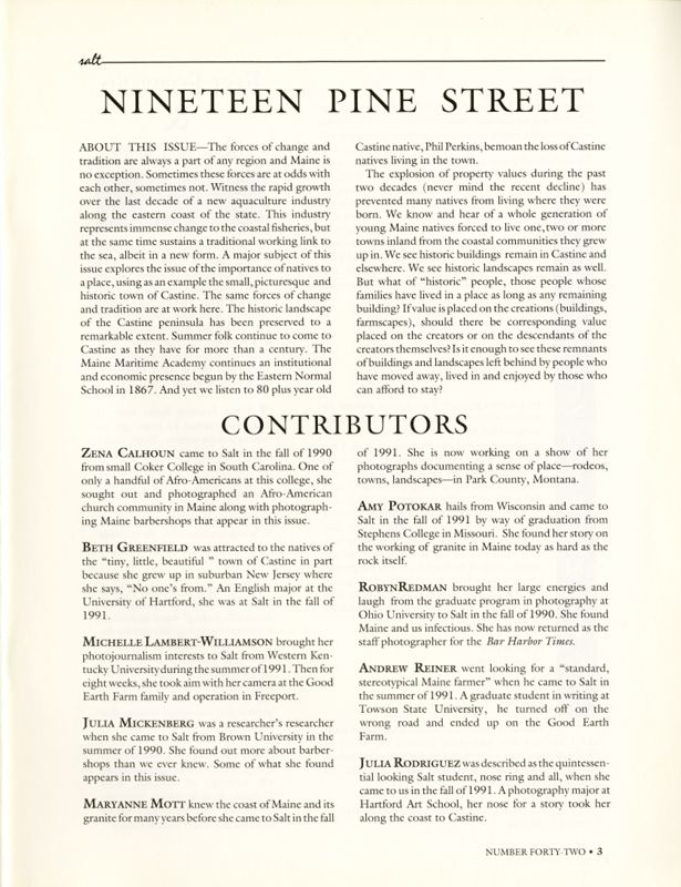 September 1992 Salt Magazine, Contributors