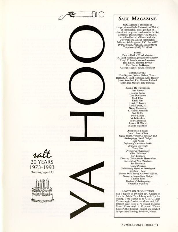 August 1993 Salt Magazine, Masthead