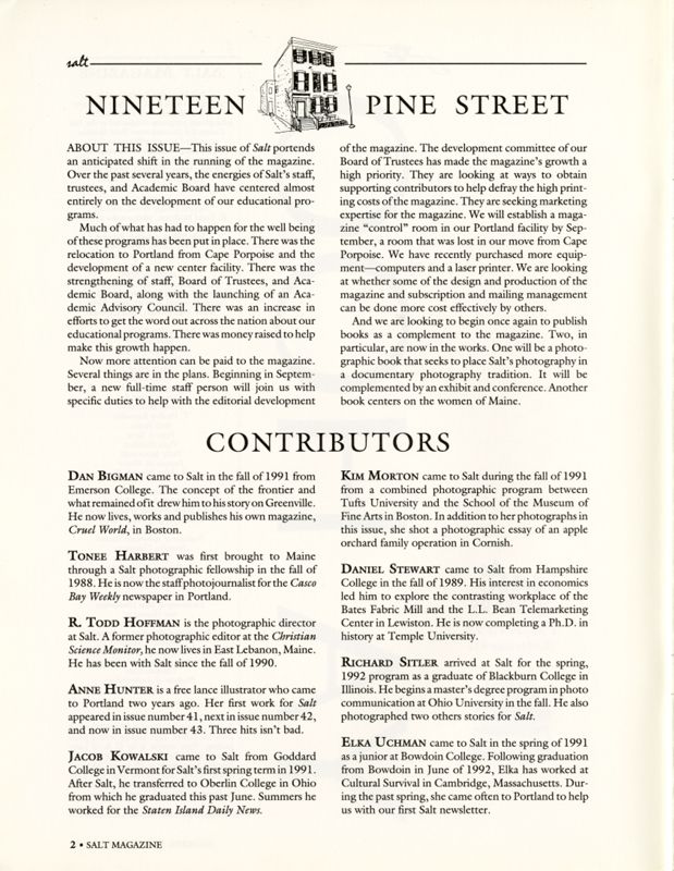 August 1993 Salt Magazine, Contributors