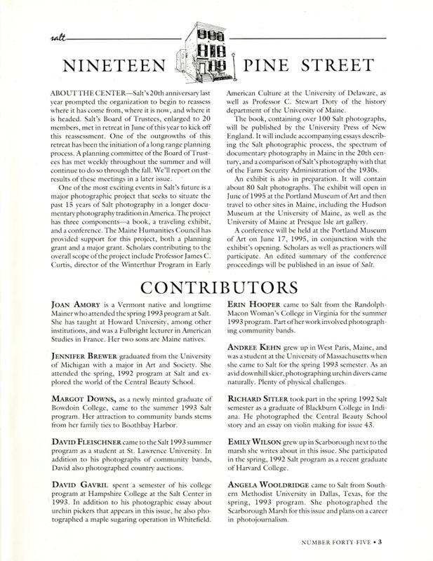 September 1994 Salt Magazine, Contributors