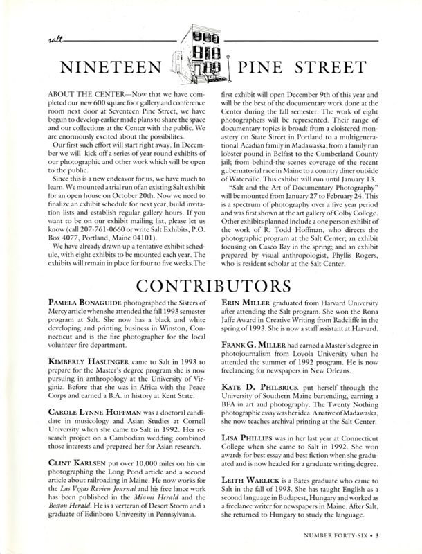 December 1994 Salt Magazine, Contributors