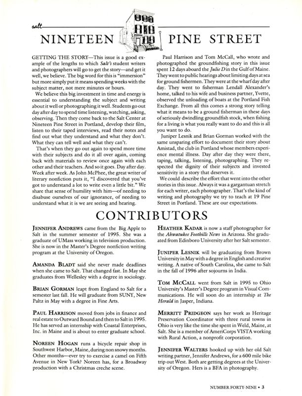 April 1997 Salt Magazine, Contributors