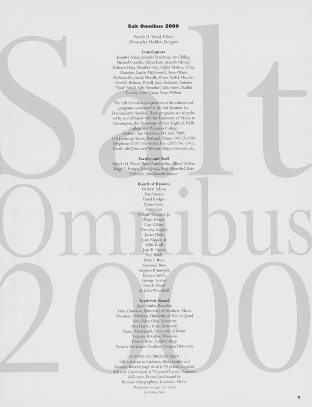 Salt Omnibus 2000, Masthead
