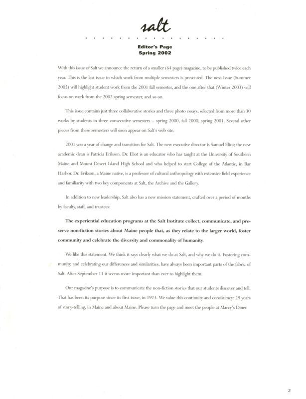 Salt Spring 2002 Magazine, Editors Page
