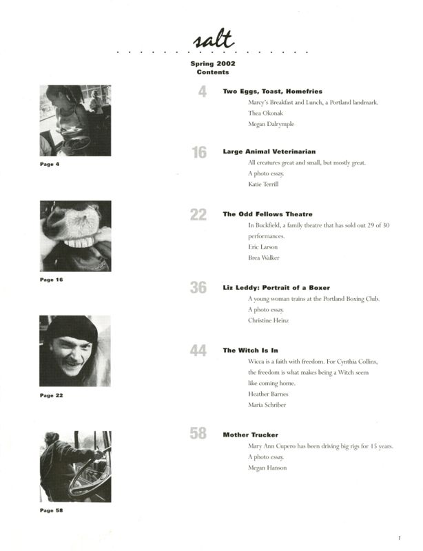 Salt Spring 2002 Magazine, Table of Contents