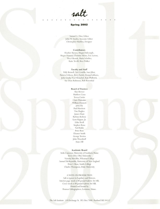 Salt Spring 2002 Magazine, Inside Front Cover