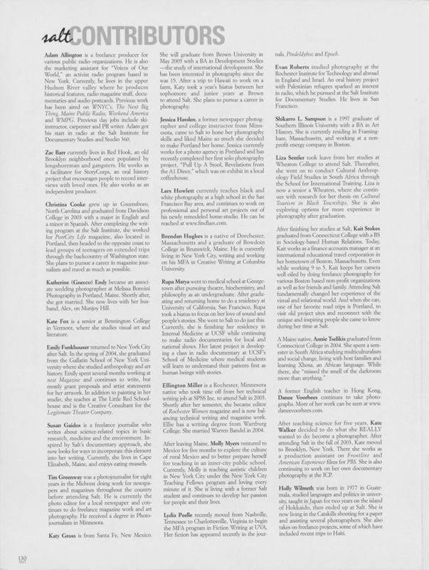 Salt 2004-2005 Magazine, Contributors