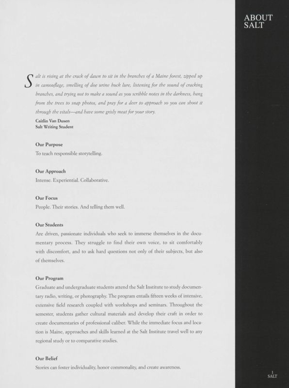 Salt 2006-2007 Magazine, Mission Statement