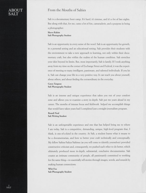 Salt 2006-2007 Magazine, Testimonials