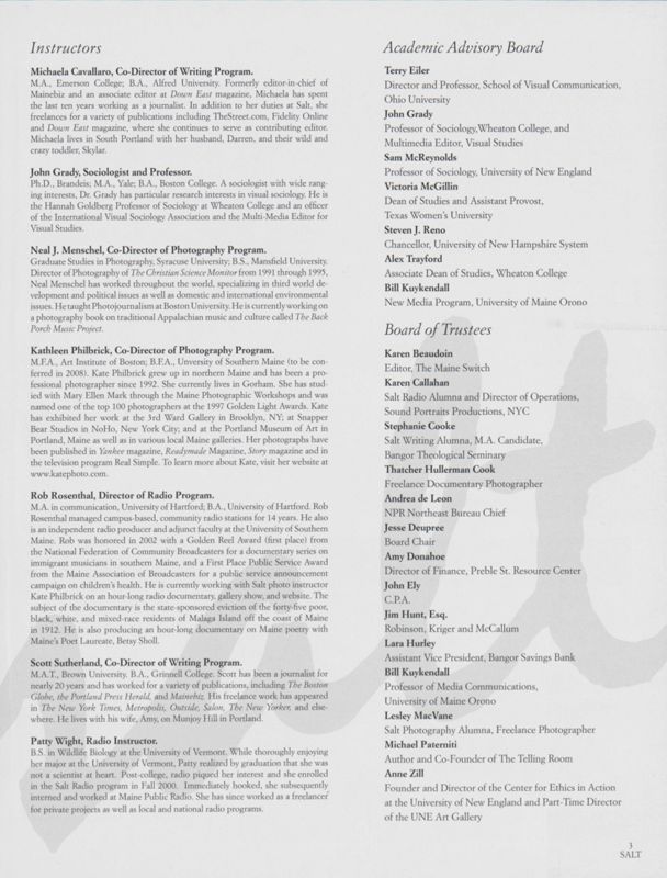 Salt 2006-2007 Magazine, Masthead