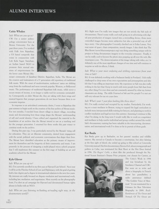 Salt 2006-2007 Magazine, Alumni Interviews
