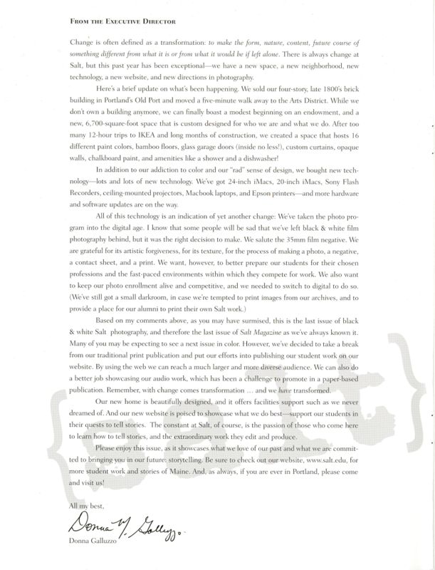 Salt 2007-2008 Magazine, Inside Front Cover