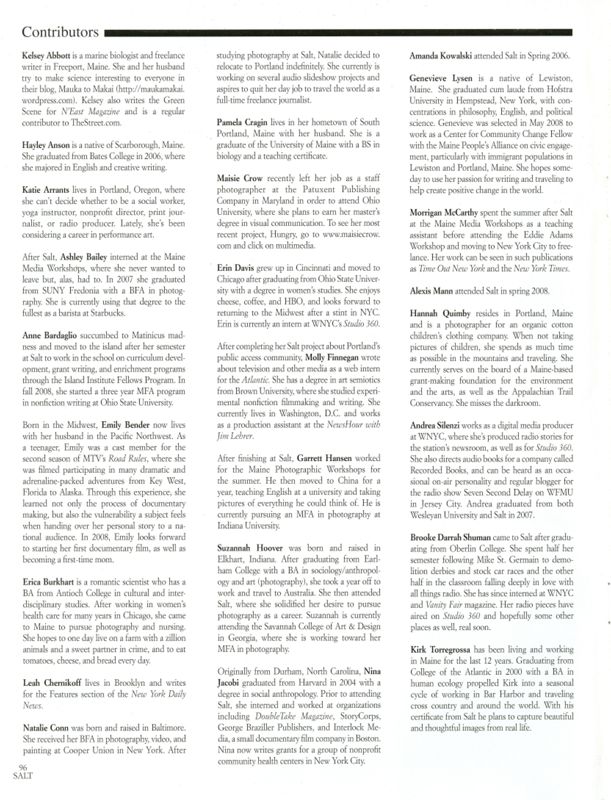 Salt 2007-2008 Magazine, Contributors