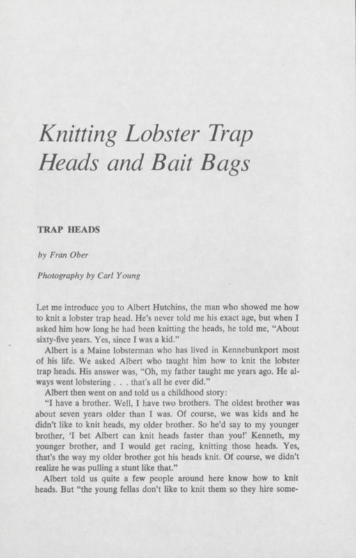 Kniting Lobster Trap Heads and Bait Bags