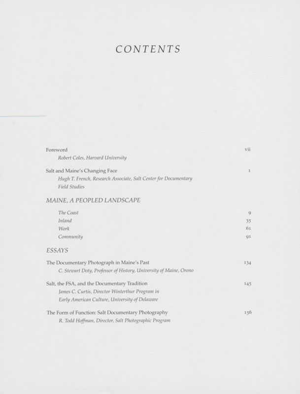 Table of Contents- Maine: A Peopled Landscape