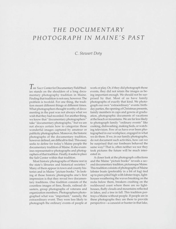 The Documentary Photograph in Maine's Past