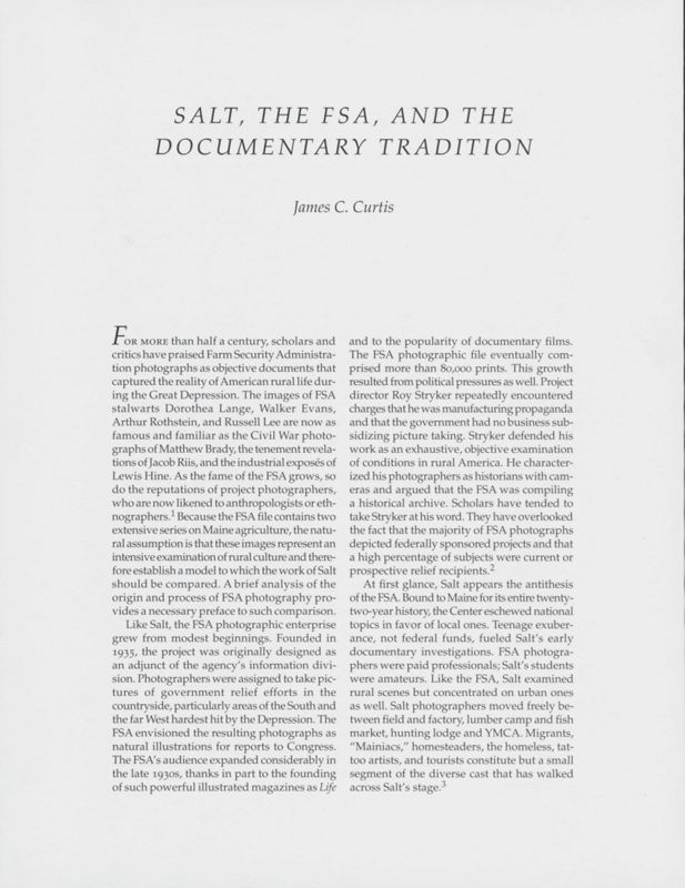 Salt, the FSA, and the Documentary Tradition