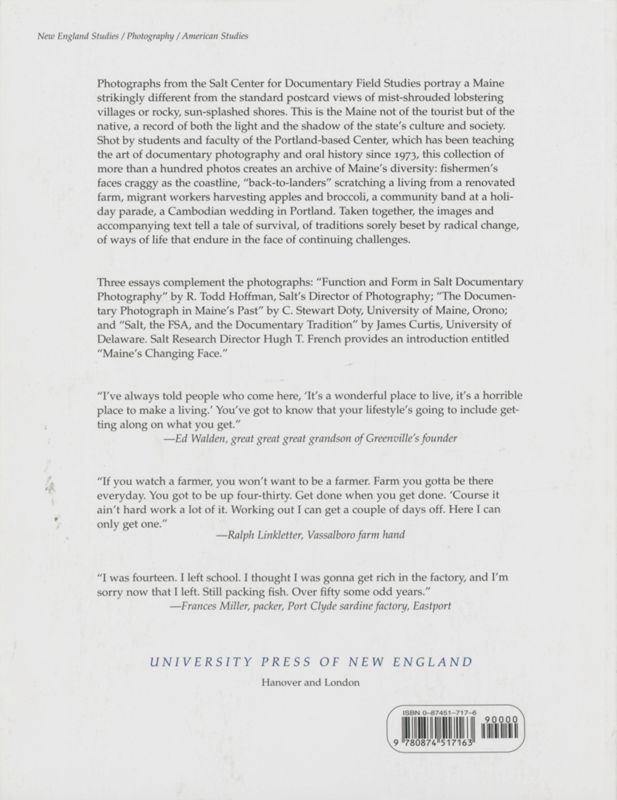 Back Cover- Maine: A Peopled Landscape