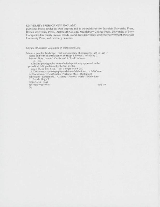 Inside Back Cover- Maine: A Peopled Landscape