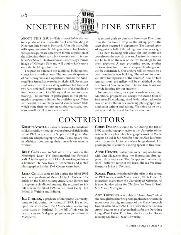 December 1993 Salt Magazine, Contributors