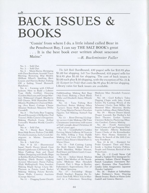 August 1985 Salt Magazine, Back Issues & Books