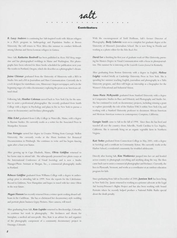 Salt Omnibus 2001, Contributors