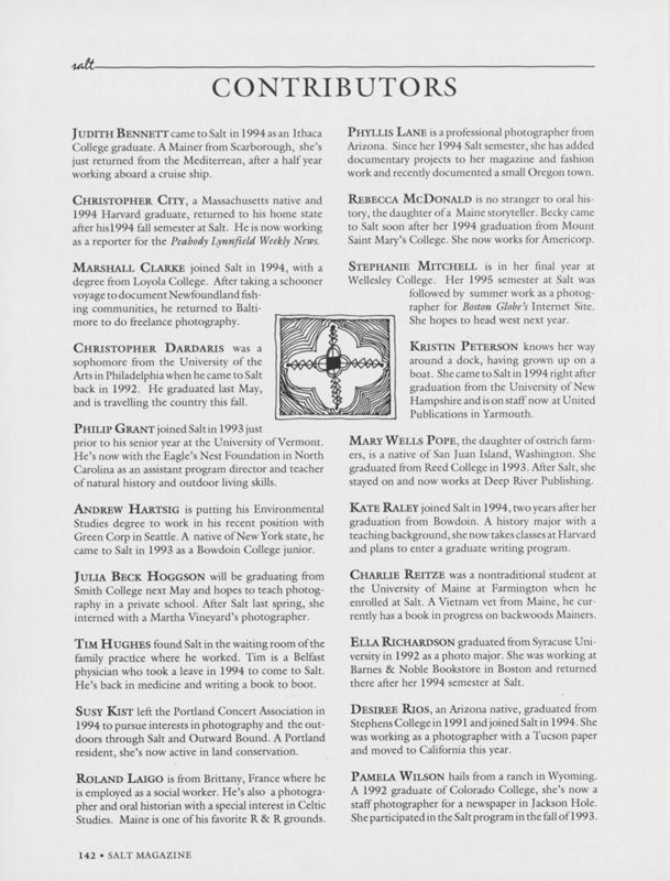 December 1995 Salt Magazine, Contributors