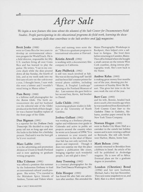 December 1995 Salt Magazine, After Salt