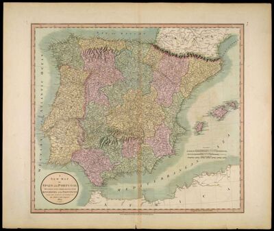 A New Map of Spain and Portugal, Divided into their Respective Kingdoms and Provinces from the Latest Authorities, by John Cary, Engraver. 1807.