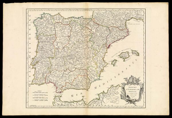Royaumes d'Espagne et de Portugal, Par le Sr. Robert, Geographe ordinaire du Roy. Avec Privilege, 1750.