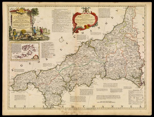 A New Improved Map of Cornwall from the Best Surveys & Intelligences Divided into its Hundreds Shewing the several roads and true Measured Distances between Town & Town also Rectories and Vicarages, the Parks & Seats of the Nobility & Gentry with other useful Particulars Regulated By Astronomical Observations by Thos. Kitchin, Geographer.